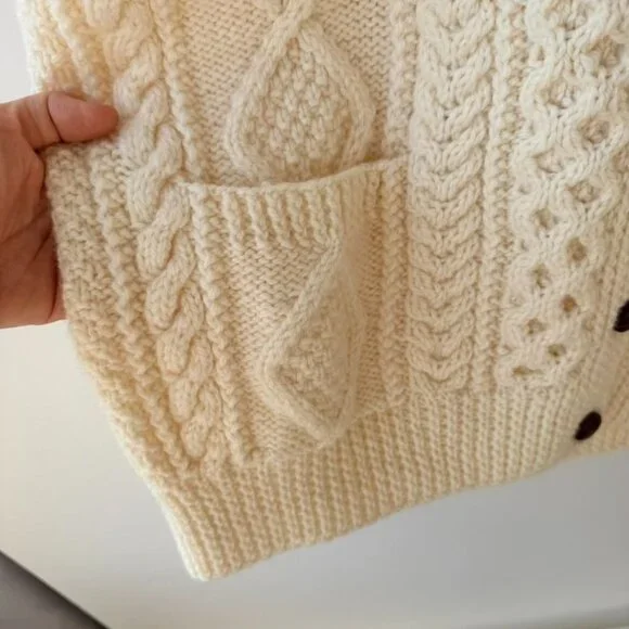 Irish Aran Co. Cable Knit Wool Fisherman Cardigan – Cream (Size XL) E28 - Picture 4 of 6